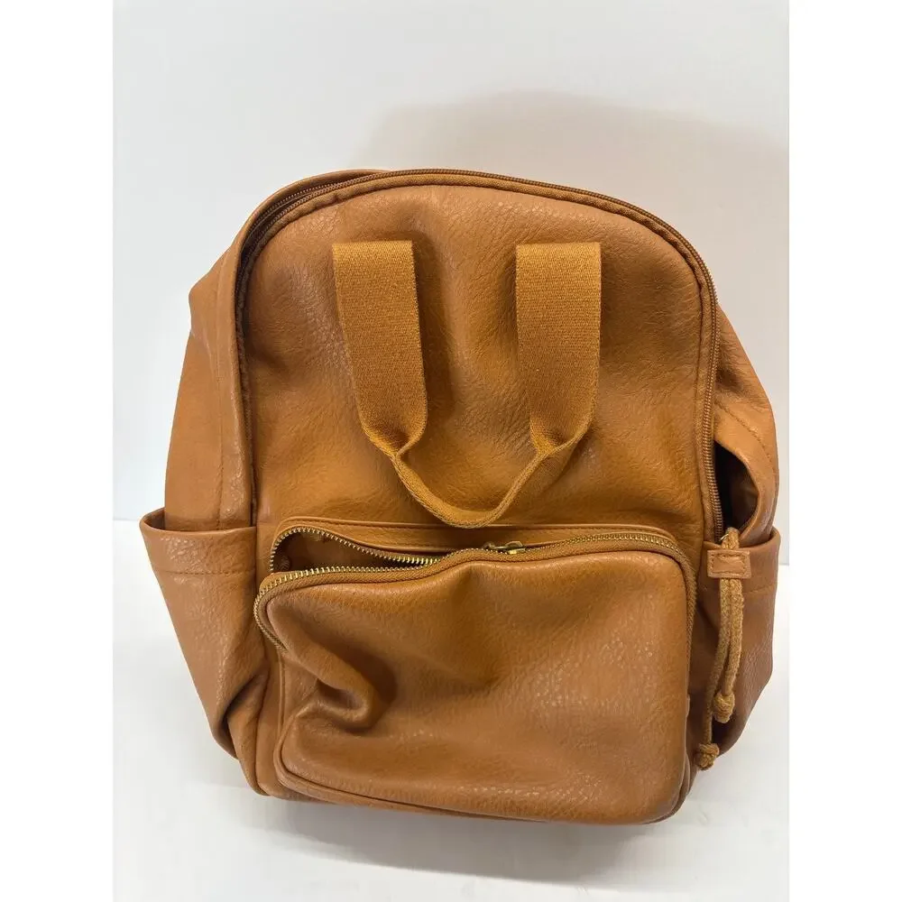 Universal Thread Women’s Cognac Brown Faux Leather Backpack Zip Pocket Bag
